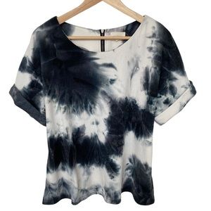 Melloday Tie Dyed Cuff Short Sleeve Zip Up Top